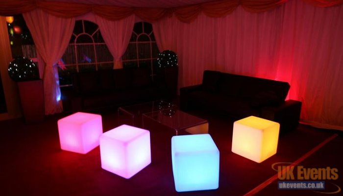 Multi coloured LED cubes used for extra seating