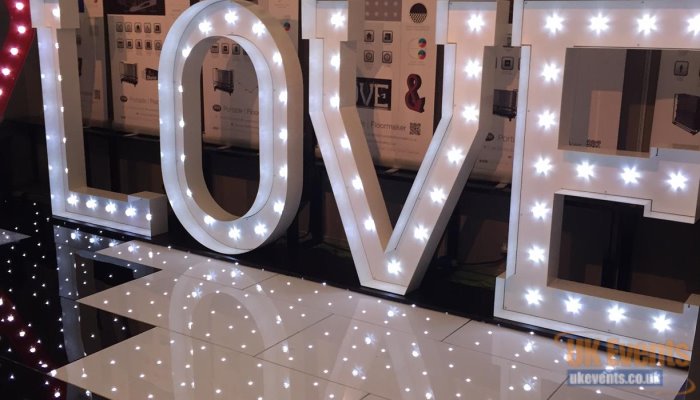 free standing light up LED Love Letters available to hire.