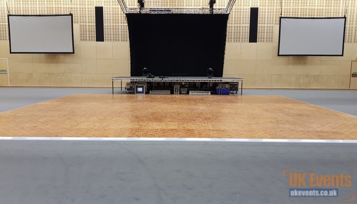 Oak Parquet dance floor for an indoor event in a sports hall