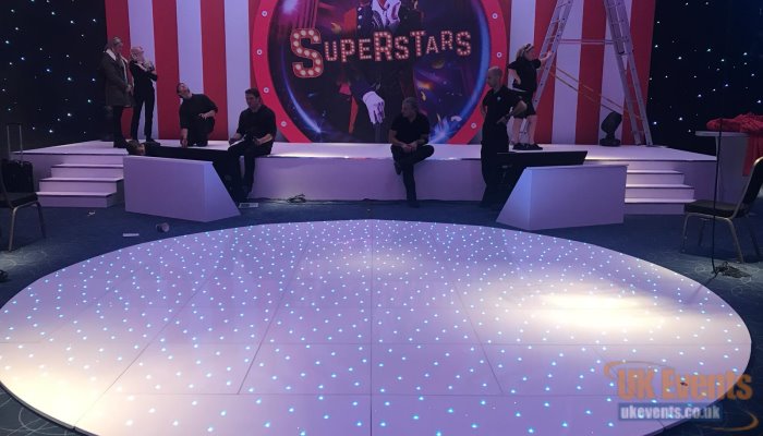 Buy a circular dance floor in white or black with RGB LED lights that twinkle